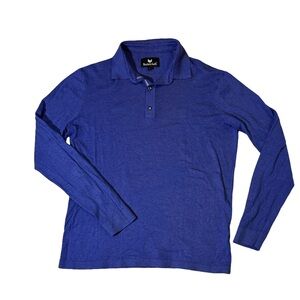 Buttercloth mens L Large blue solid cotton acrylic blend polo style sweater EUC